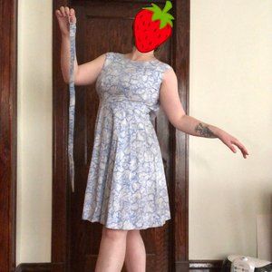 50's Vintage Blue and White Cotton Dress with Belt